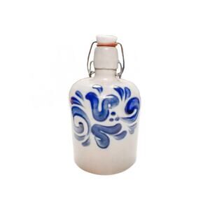 Antique Schilz Glazed Blue Stoneware Bottle with Stopper-Primitive